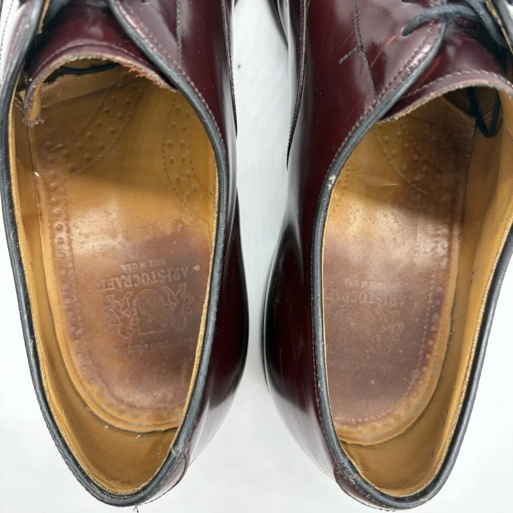 Vtg Johnston & Murphy Mens 10 Shoes Aristocraft Oxford Burgundy Leather Cap USA